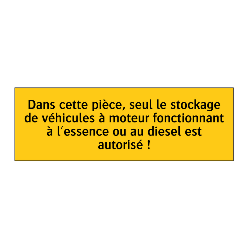 Dans cette pièce, seul le stockage de véhicules à moteur fonctionnant à l'essence ou au diesel est autorisé !