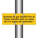 Système de gaz liquéfié Feu et fumer interdits dans un rayon de 5 m autour du conteneur !