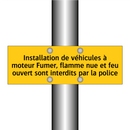 Installation de véhicules à moteur Fumer, flamme nue et feu ouvert sont interdits par la police