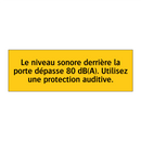 Le niveau sonore derrière la porte dépasse 80 dB(A). Utilisez une protection auditive