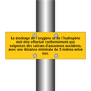 Le stockage de l'oxygène et de l'hydrogène doit être effectué conformément aux exigences des caisses d'assurance accidents, avec une distance minimale de 2 mètres entre eux