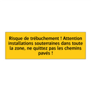 Risque de trébuchement ! Attention installations souterraines dans toute la zone, ne quittez pas les chemins pavés !