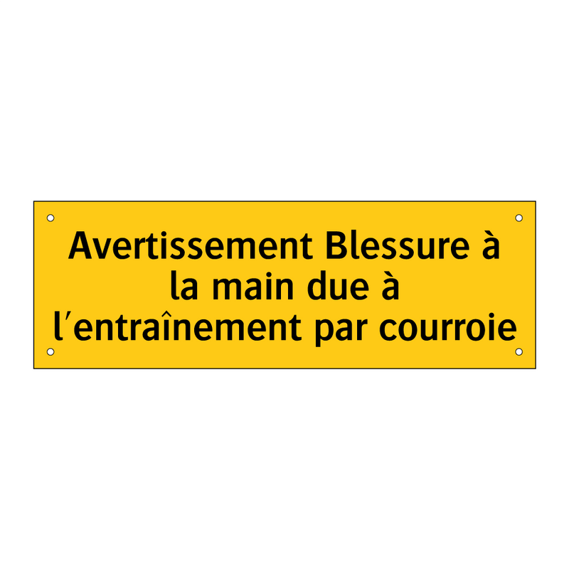 Avertissement Blessure à la main due à l'entraînement par courroie