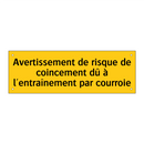 Avertissement de risque de coincement dû à l'entraînement par courroie