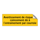 Avertissement de risque de coincement dû à l'entraînement par courroie