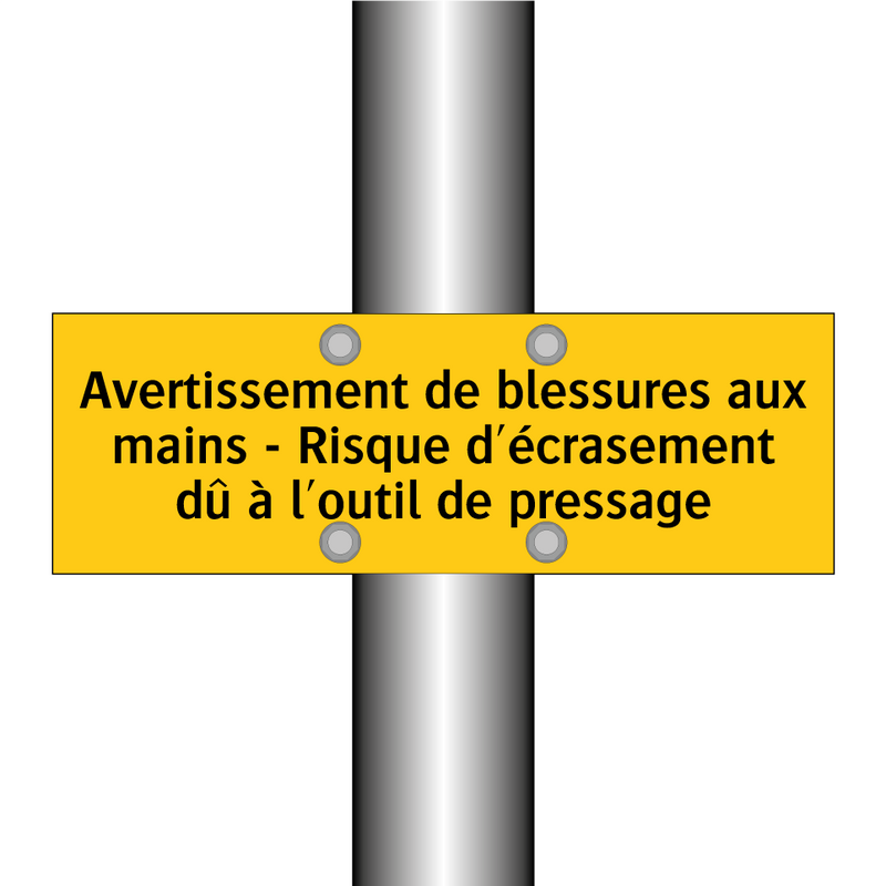 Avertissement de blessures aux mains - Risque d'écrasement dû à l'outil de pressage