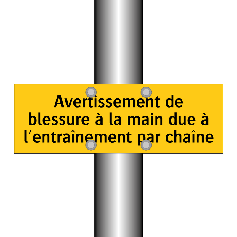 Avertissement de blessure à la main due à l'entraînement par chaîne