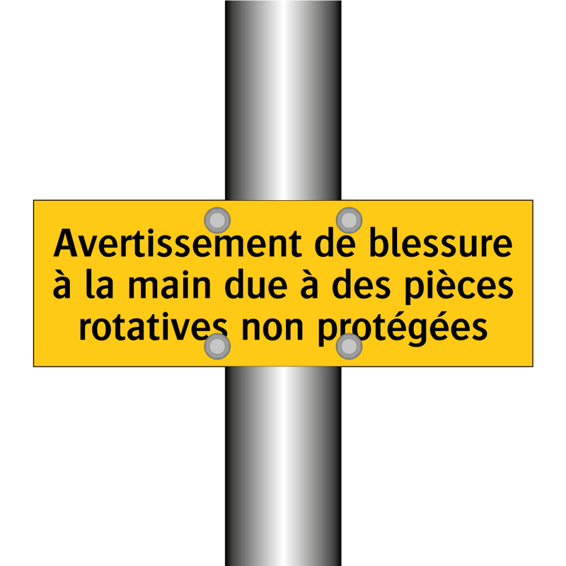 Avertissement de blessure à la main due à des pièces rotatives non protégées