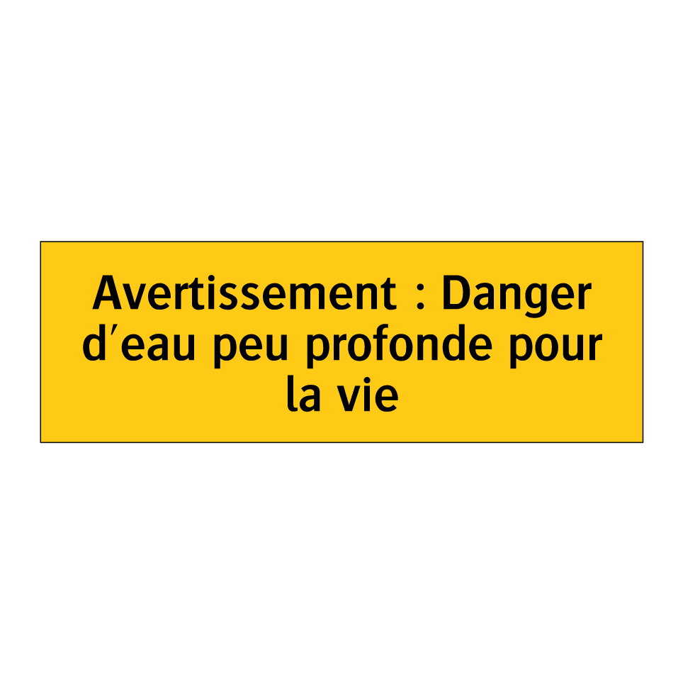 Avertissement : Danger d'eau peu profonde pour la vie