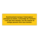 Avertissement Lorsque l'interrupteur principal est éteint, l'ensemble de l'armoire n'est pas hors tension. Les fils marron et orange peuvent être sous tension