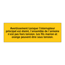 Avertissement Lorsque l'interrupteur principal est éteint, l'ensemble de l'armoire n'est pas hors tension. Les fils marron et orange peuvent être sous tension