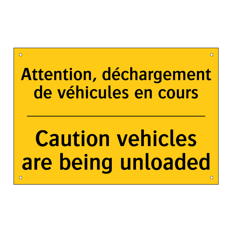 Attention, déchargement de véhicules  /.../ - Caution vehicles are being unloaded /.../