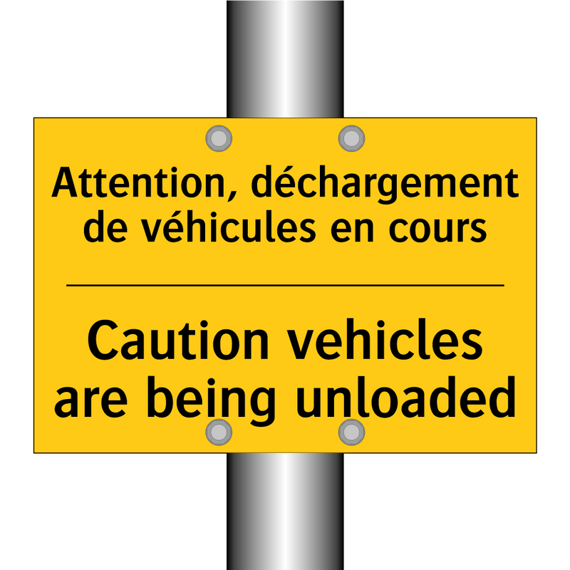 Attention, déchargement de véhicules  /.../ - Caution vehicles are being unloaded /.../