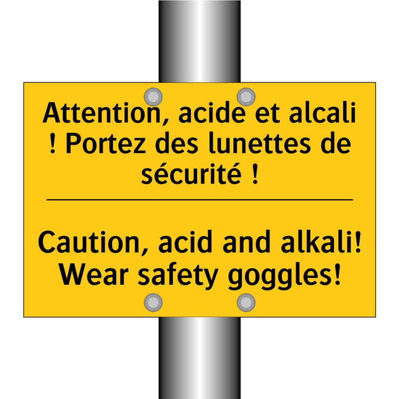 Attention, acide et alcali ! Portez  /.../ - Caution, acid and alkali! Wear  /.../