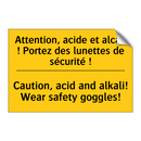 Attention, acide et alcali ! Portez  /.../ - Caution, acid and alkali! Wear  /.../