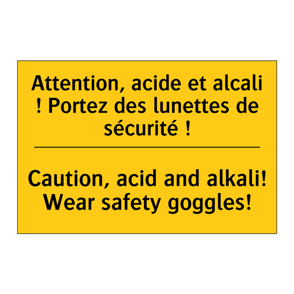 Attention, acide et alcali ! Portez  /.../ - Caution, acid and alkali! Wear  /.../
