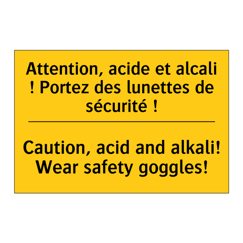 Attention, acide et alcali ! Portez  /.../ - Caution, acid and alkali! Wear  /.../