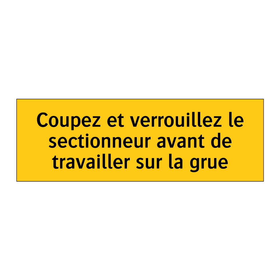 Coupez et verrouillez le sectionneur avant de travailler sur la grue