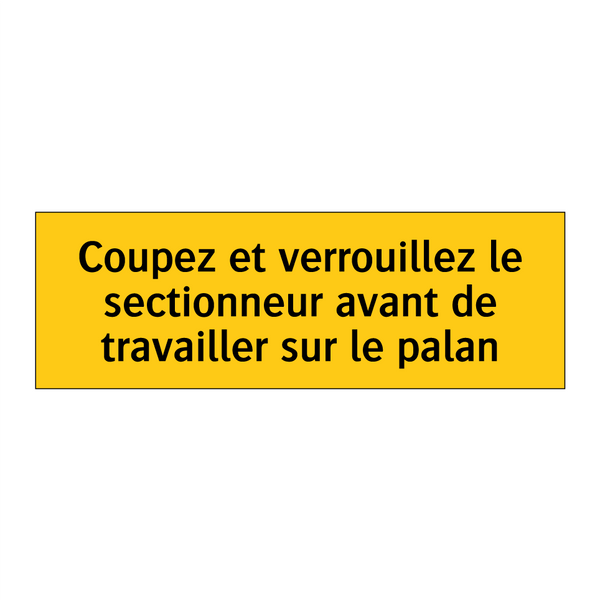 Coupez et verrouillez le sectionneur avant de travailler sur le palan