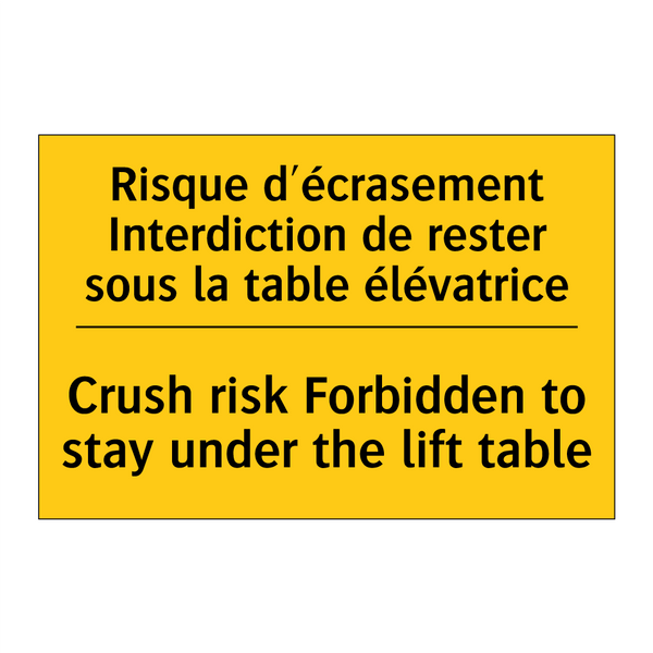 Risque d'écrasement Interdiction  /.../ - Crush risk Forbidden to stay under  /.../