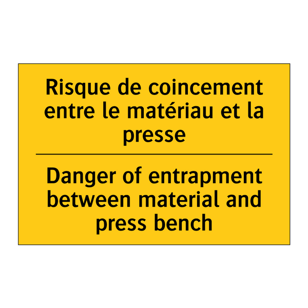 Risque de coincement entre le  /.../ - Danger of entrapment between material  /.../