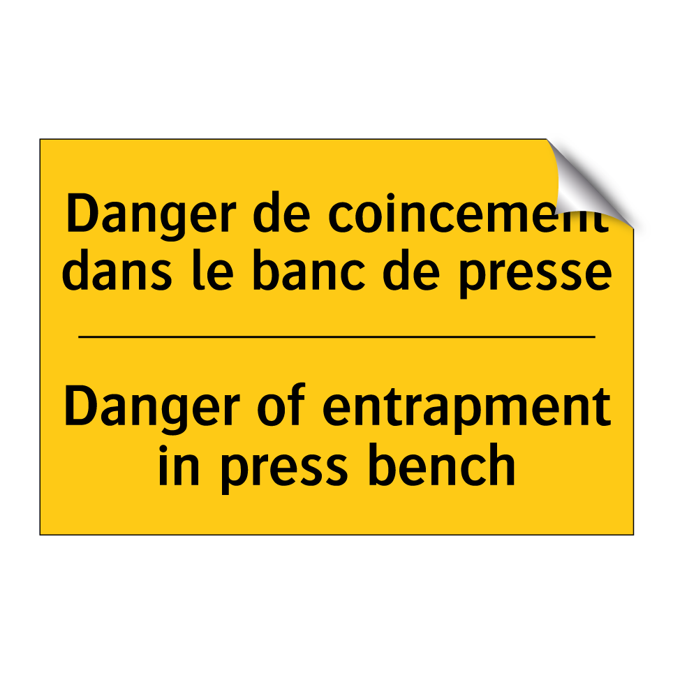 Danger de coincement dans le banc  /.../ - Danger of entrapment in press  /.../