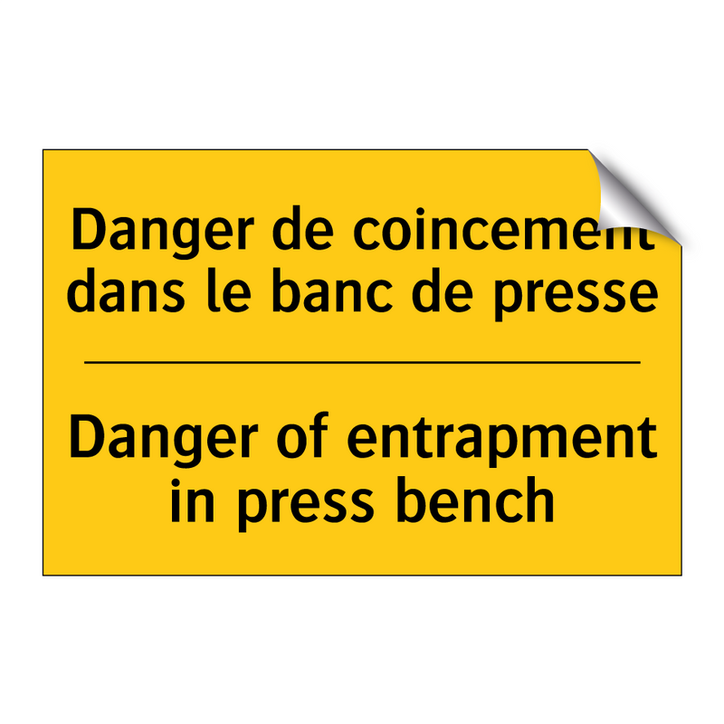 Danger de coincement dans le banc  /.../ - Danger of entrapment in press  /.../