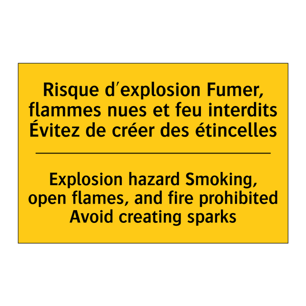 Risque d'explosion Fumer, flammes  /.../ - Explosion hazard Smoking, open  /.../