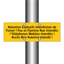 Attention Explosifs Interdiction de Fumer ! Feu et Flamme Nue Interdits ! Téléphones Mobiles Interdits ! Accès Non Autorisé Interdit !