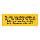 Attention Explosifs Interdiction de Fumer ! Feu et Flamme Nue Interdits ! Téléphones Mobiles Interdits ! Accès Non Autorisé Interdit !