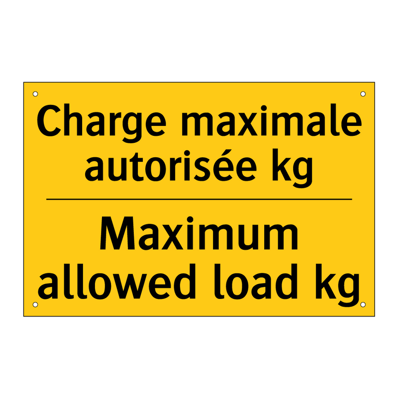 Charge maximale autorisée kg - Maximum allowed load kg