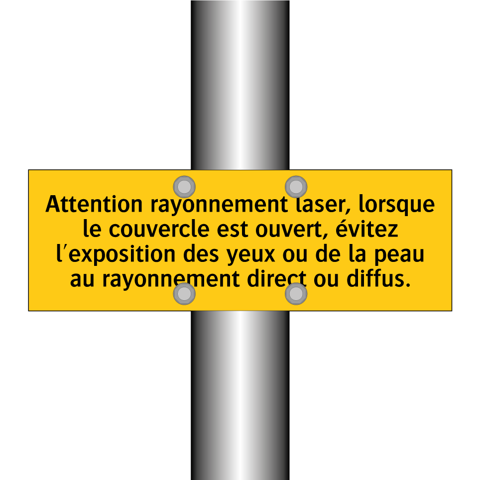 Attention rayonnement laser, lorsque le couvercle est ouvert, évitez l'exposition des yeux ou de la peau au rayonnement direct ou diffus