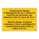 Avertissement Danger d'affaissement  /.../ - Warning Danger of ground subsidence.  /.../