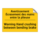 Avertissement Écrasement des mains  /.../ - Warning Hand crushing between  /.../