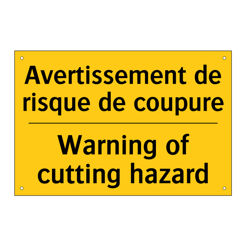 Avertissement de risque de coupure /.../ - Warning of cutting hazard