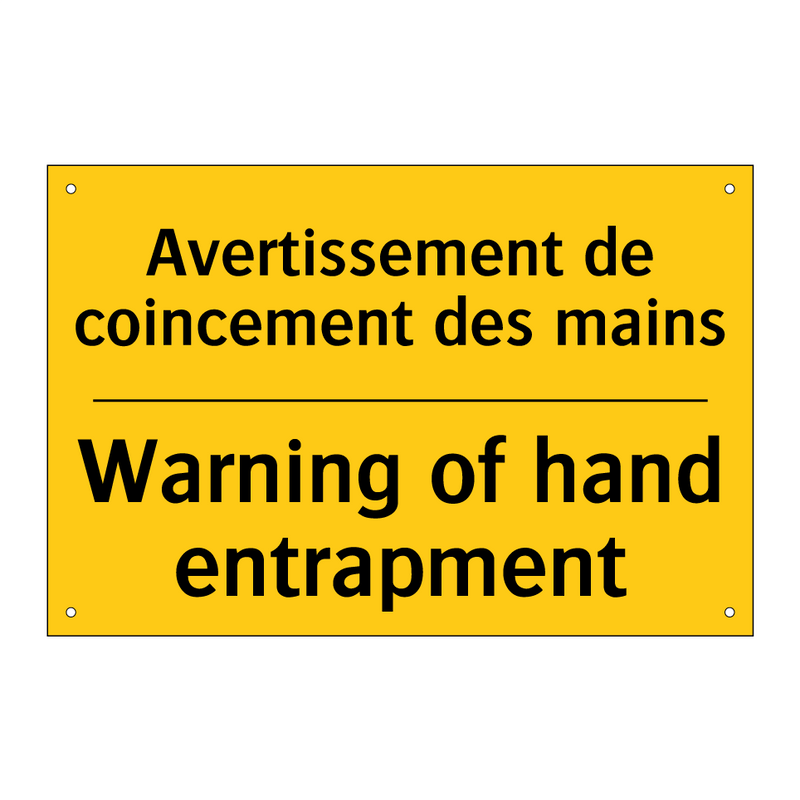 Avertissement de coincement des  /.../ - Warning of hand entrapment