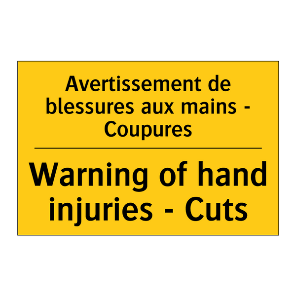 Avertissement de blessures aux  /.../ - Warning of hand injuries - Cuts /.../