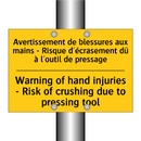 Avertissement de blessures aux  /.../ - Warning of hand injuries - Risk  /.../