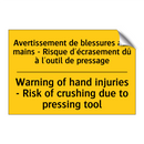 Avertissement de blessures aux  /.../ - Warning of hand injuries - Risk  /.../