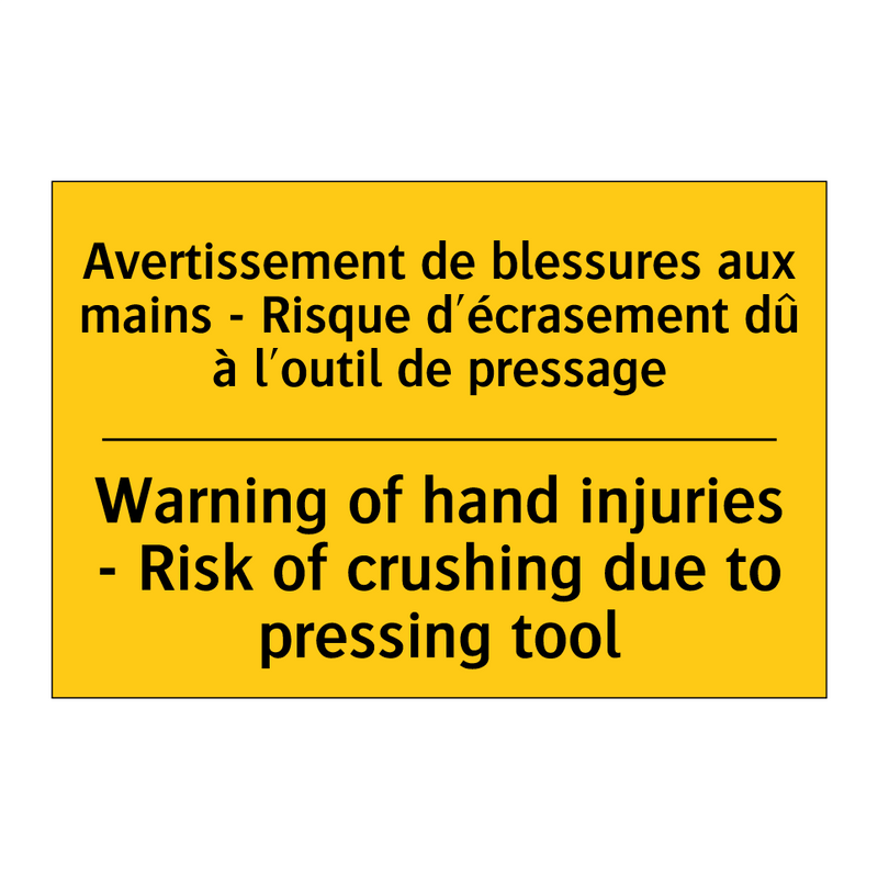 Avertissement de blessures aux  /.../ - Warning of hand injuries - Risk  /.../