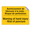 Avertissement de blessure à la  /.../ - Warning of hand injury - Risk  /.../