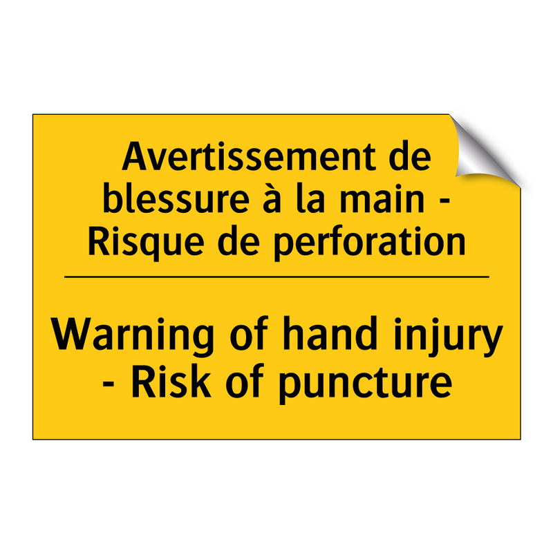 Avertissement de blessure à la  /.../ - Warning of hand injury - Risk  /.../