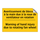 Avertissement de blessure à la  /.../ - Warning of hand injury due to  /.../