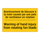 Avertissement de blessure à la  /.../ - Warning of hand injury from rotating  /.../