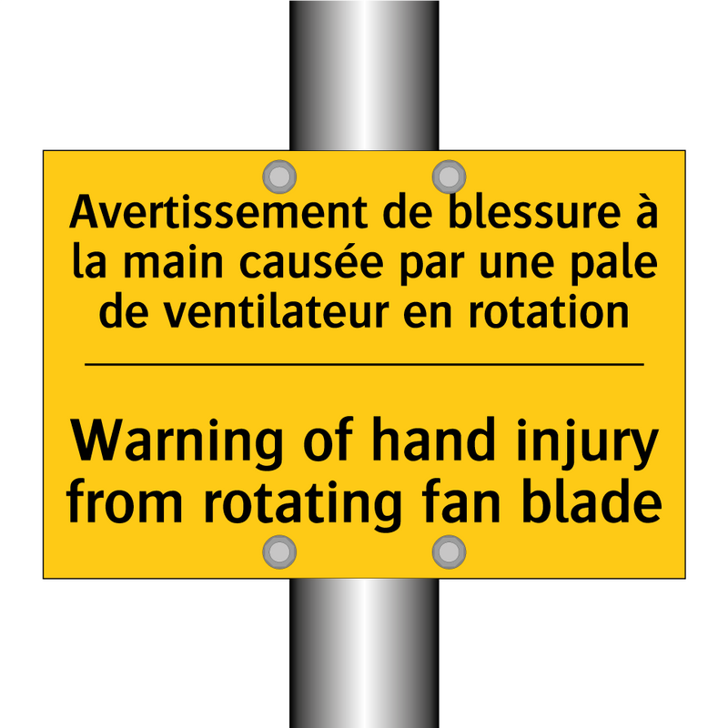 Avertissement de blessure à la  /.../ - Warning of hand injury from rotating  /.../