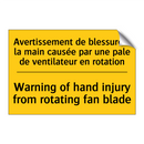 Avertissement de blessure à la  /.../ - Warning of hand injury from rotating  /.../