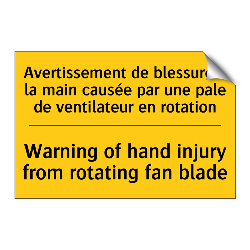 Avertissement de blessure à la  /.../ - Warning of hand injury from rotating  /.../