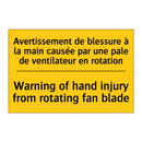 Avertissement de blessure à la  /.../ - Warning of hand injury from rotating  /.../