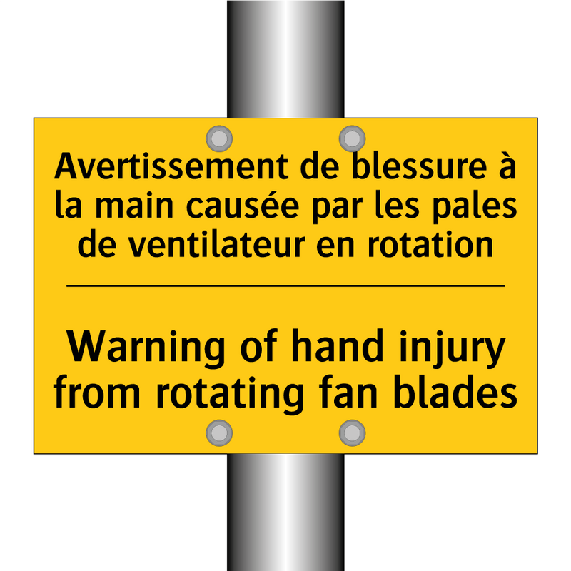 Avertissement de blessure à la  /.../ - Warning of hand injury from rotating  /.../
