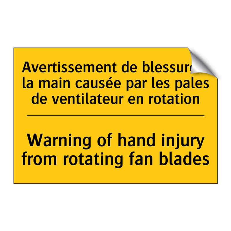 Avertissement de blessure à la  /.../ - Warning of hand injury from rotating  /.../